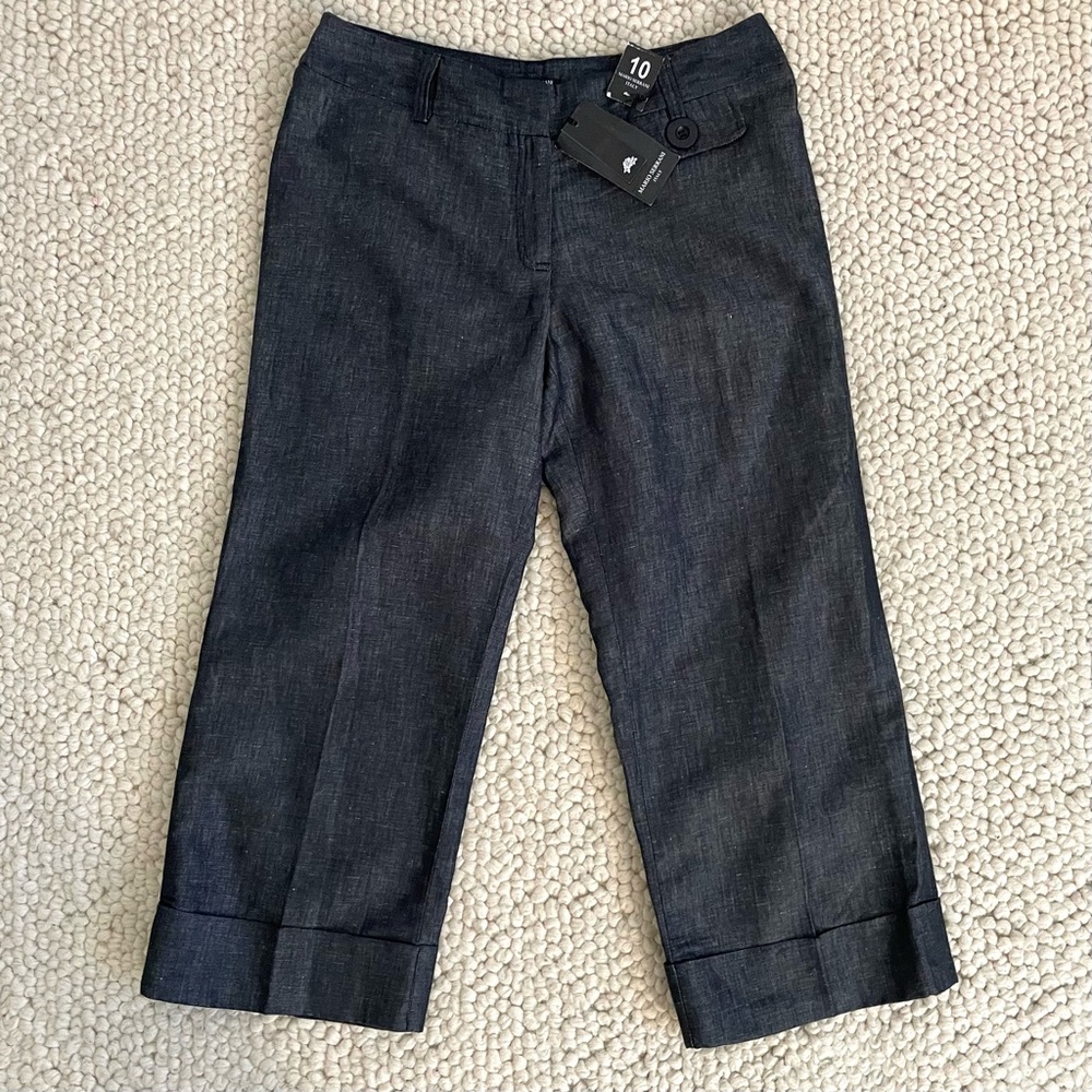Mario Serrani Linen Blend Capris Women 10 Dark Grey